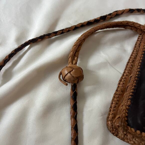 Vtg Leather Crossbody Bag Patchwork Boho Lagenlook - Picture 7 of 8